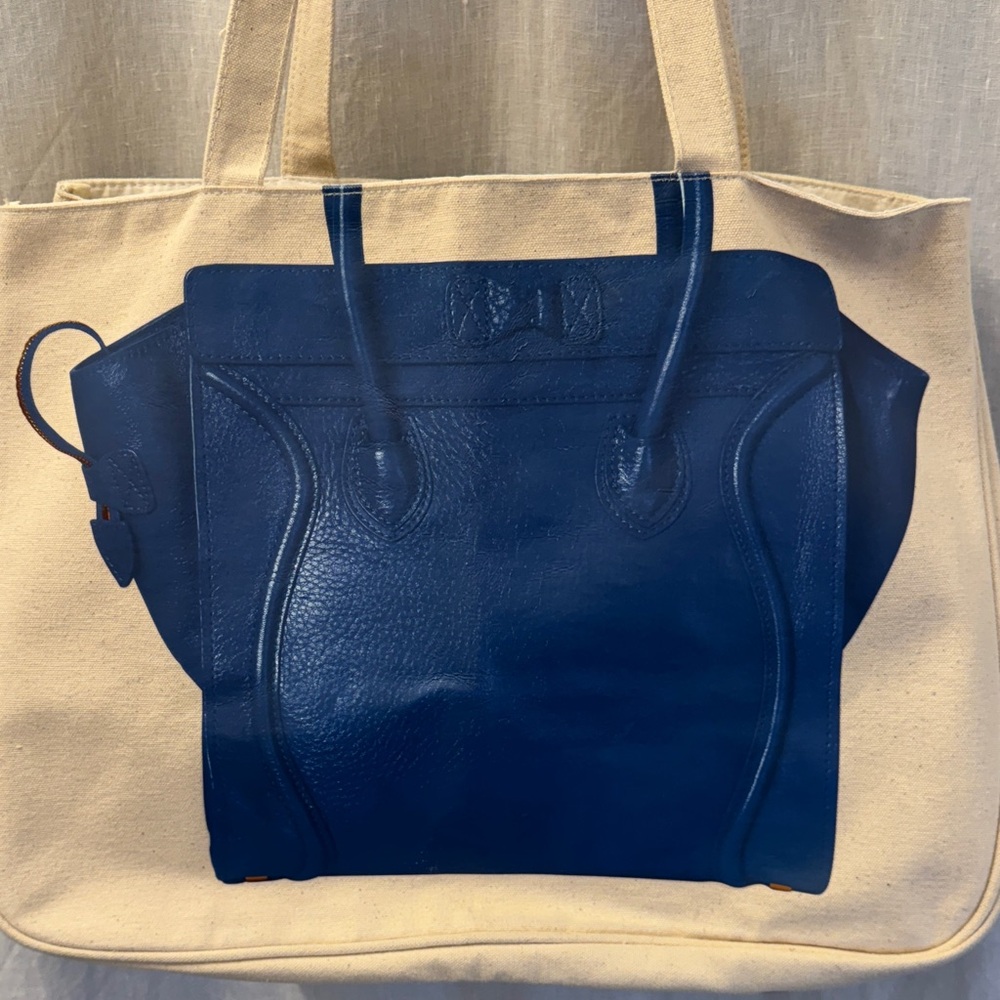 THURSDAY FRIDAY Canvas‎ Tote Bag  Royal Blue Faux Designer Bag Print Large Size - Picture 9 of 16